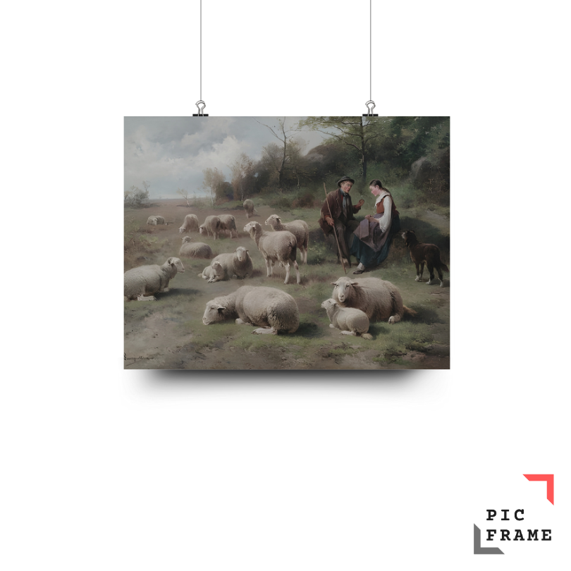 Cornelis van Leemputten Schaferpaar mit Herde sheep