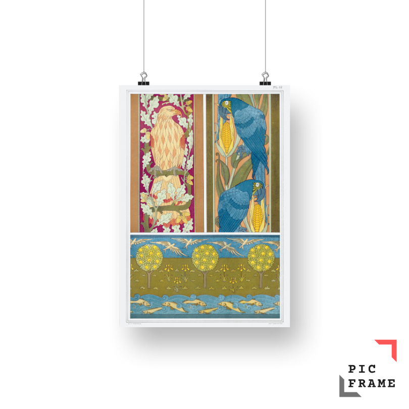 Aigle et chêne, aras et maïs, bordures. Poissons et oiseaux, frise from L_animal dans la décoration (1897) illustrated by Maurice Pillard Verneuil