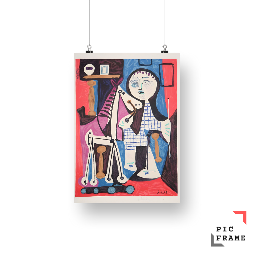 Enfant Avec Cheval a Toulettes Red-Blue-Pink-Black