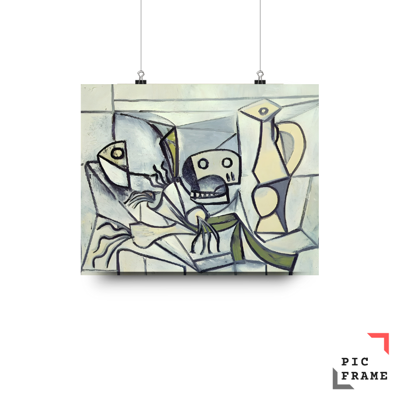 Leeks fish head skull and pitcher