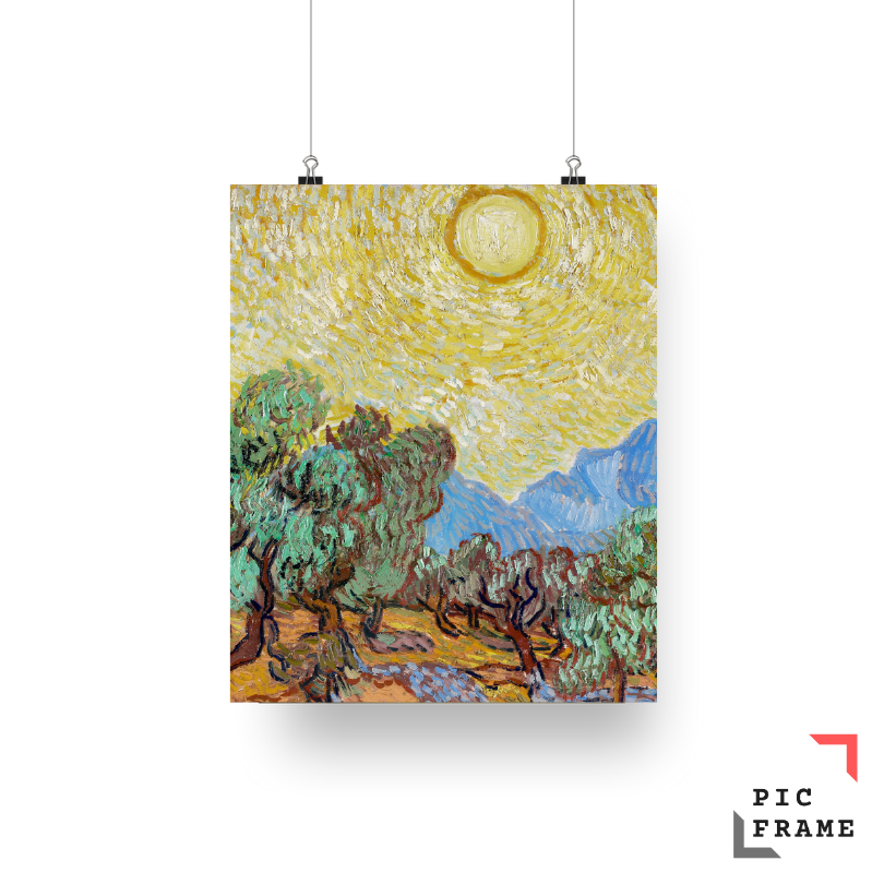 Olive Trees with Yellow Sky and Sun