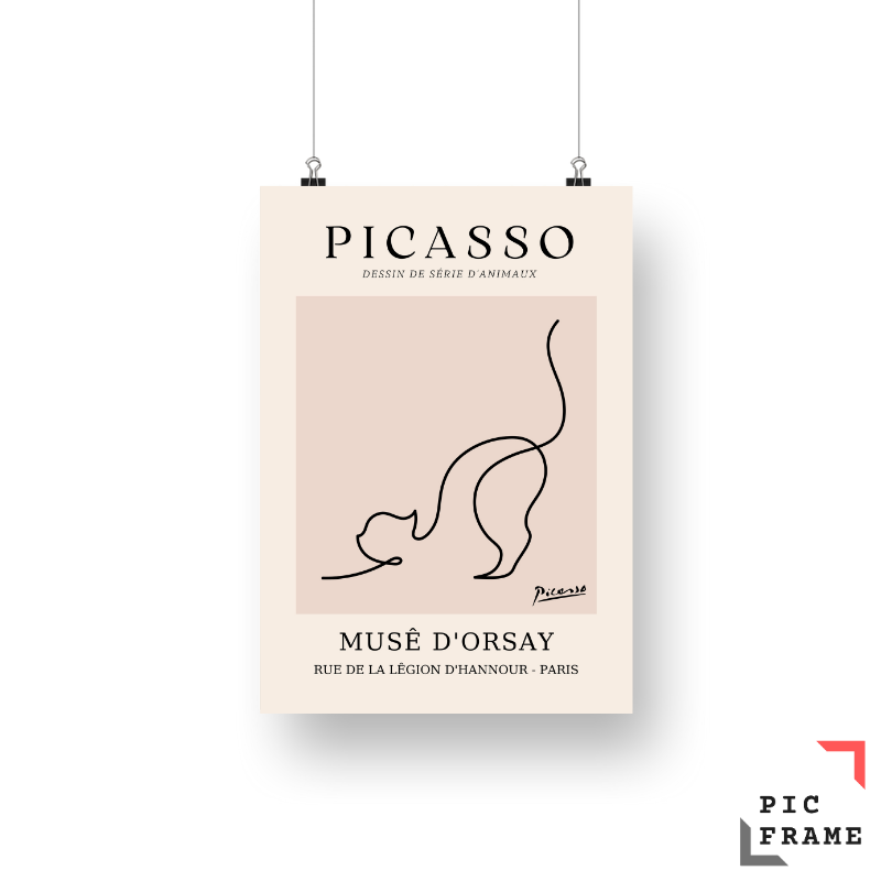 Picasso Poster Retro One Line Cat Drawing