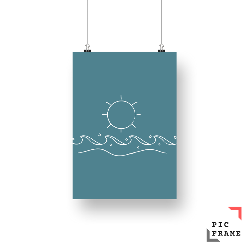Sun and sea in white ink