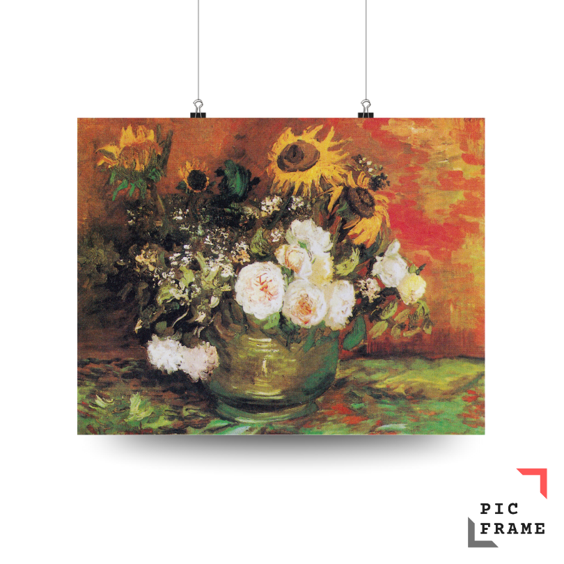 Sunflowers, Roses and Other Flowers in A Bowl, 1886