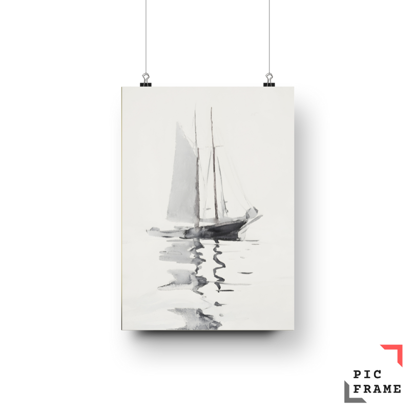 Tranquil Sailboat Vessel Floating Lone Ocean Reflection