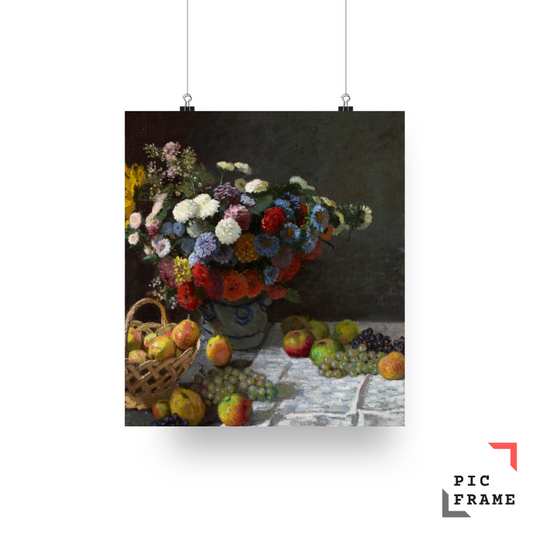 Still Life with Flowers and Fruit Poster Print by Claude Monet