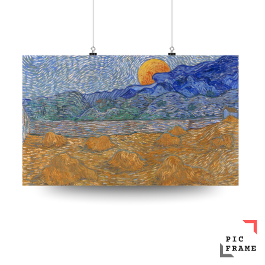 Landscape with wheat sheaves and rising moon