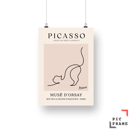 Picasso Poster Retro One Line Cat Drawing