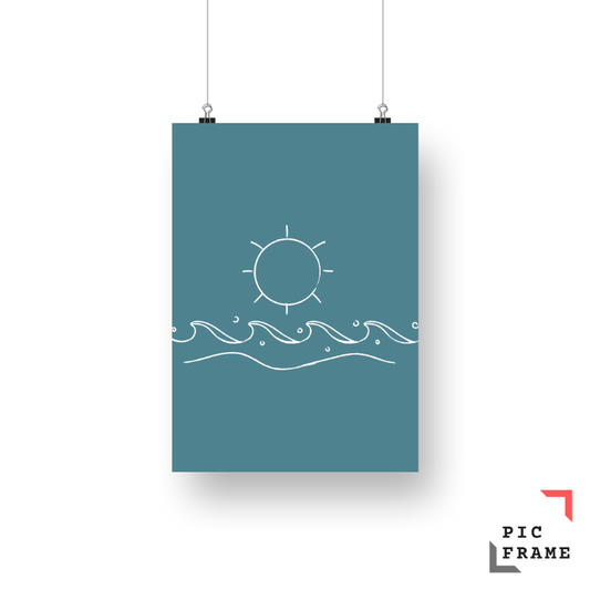 Sun and sea in white ink